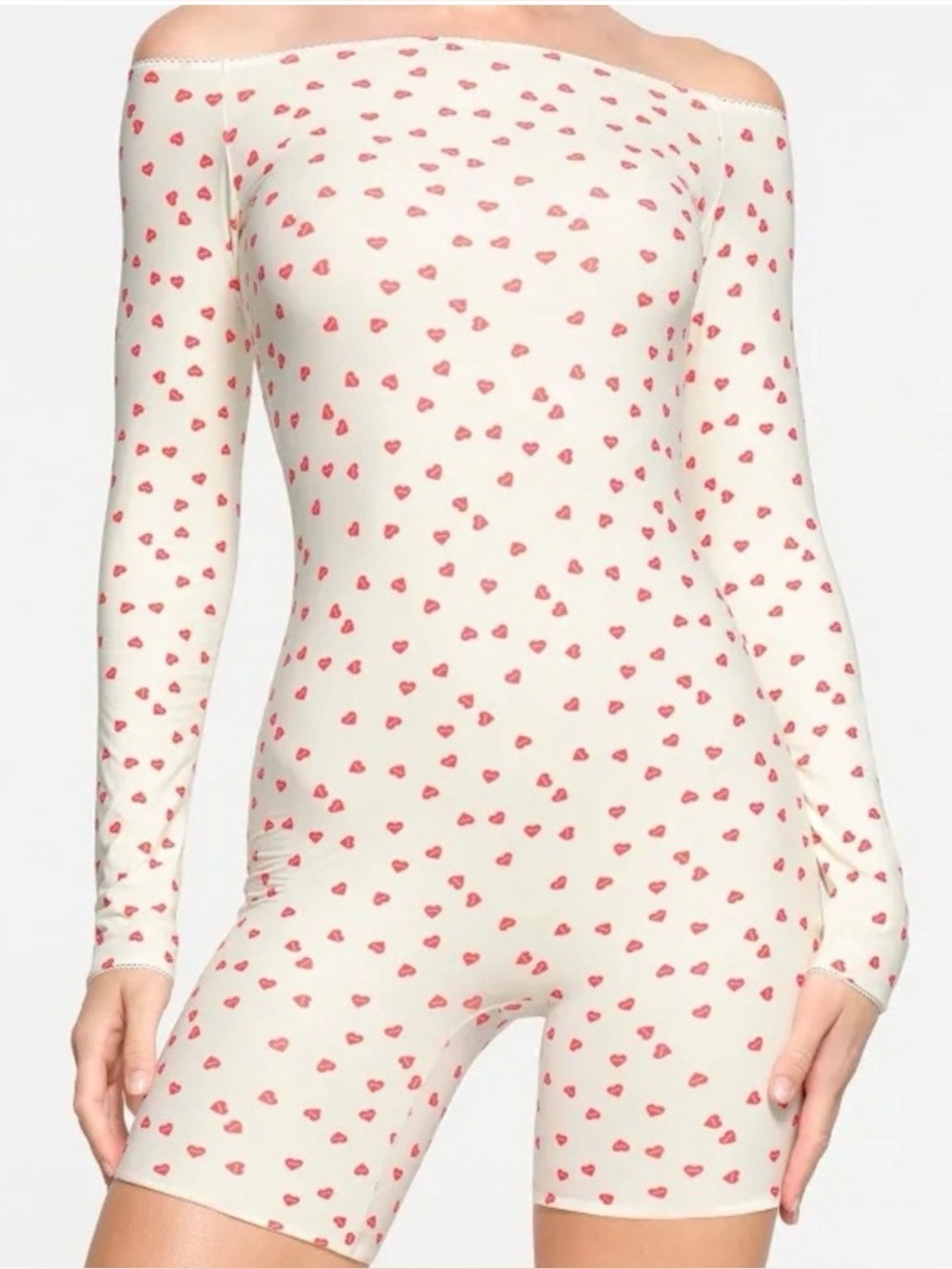 SKIMS Fits Everybody Off the shoulder Onesie Romper Ruby Heart Lana Del Rey - M